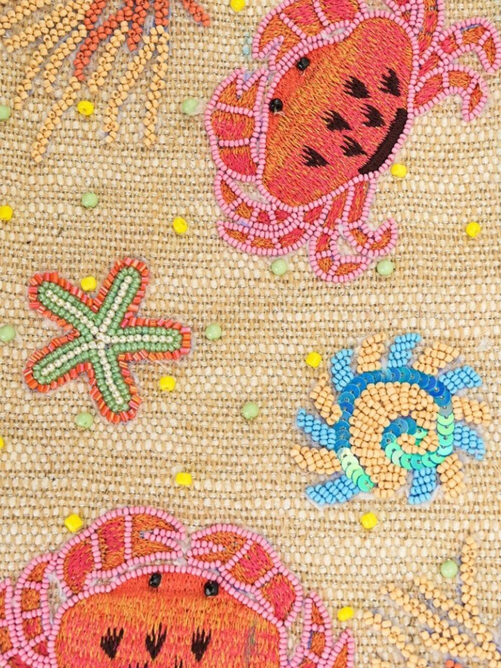 NWT America & Beyond Crab Shell Starfish Beaded Boat Tote Beach Bag Resort - Picture 2 of 5